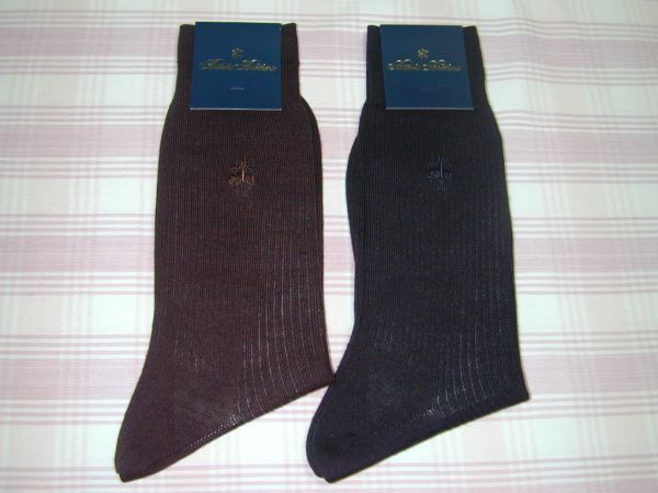 ブルックスブラザーズ*濃紺&茶 リブ柄ビジネスソックス靴下2点/25-26cm拍卖