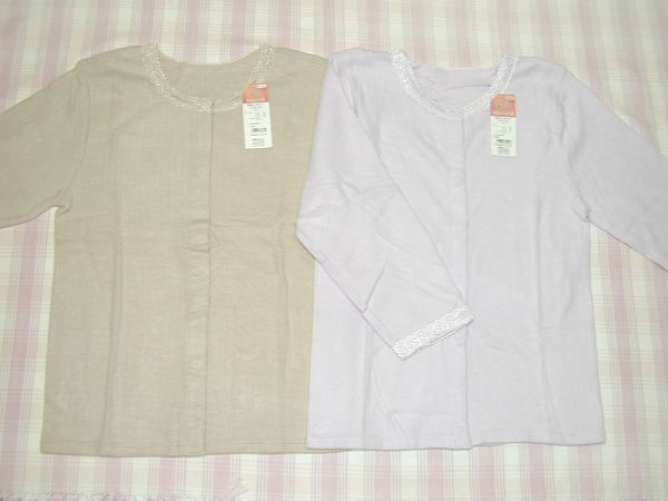 福助*ふんわりあったか両面起毛 前開き八分袖シャツ2点/LLサイズ拍卖