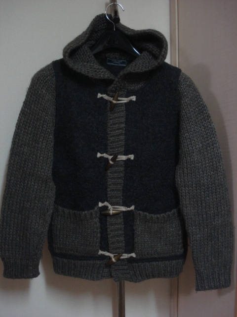 格安レアかっこいい ZARA(ザラ) 濃グレー系本体×茶系ニット切替縫製仕上げ・高級ダッフル系トグルボタン&フード付きデザインブルゾン M位拍卖