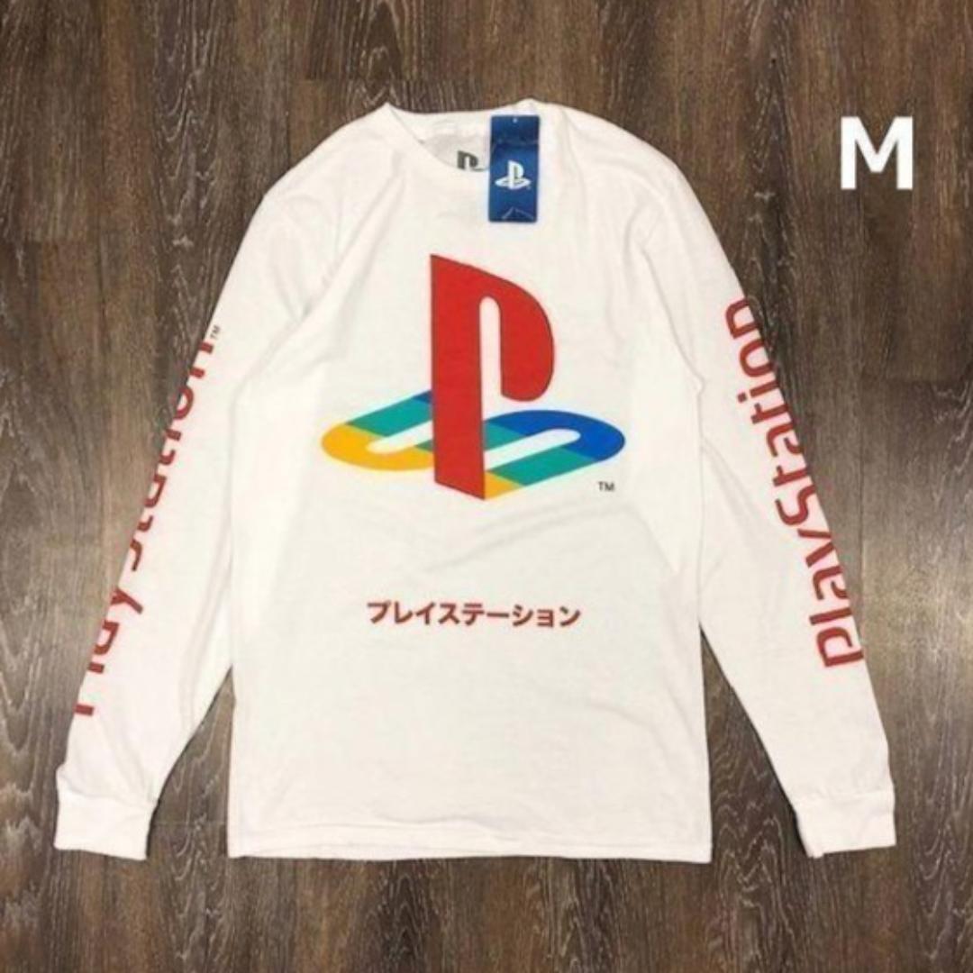 売切り【正規新品】PlayStation オフィシャル ゲーム ファミリーマーク 長袖 Tシャツ ロンT 袖ロゴ 海外限定 男女兼用(M)白 180720-13拍卖