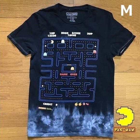 売切り【正規新品】BANDAI バンダイ PAC-MAN パックマン プリントTシャツ カットソー タイダイ【M】黒 新品 アメリカ買い付け 180720拍卖