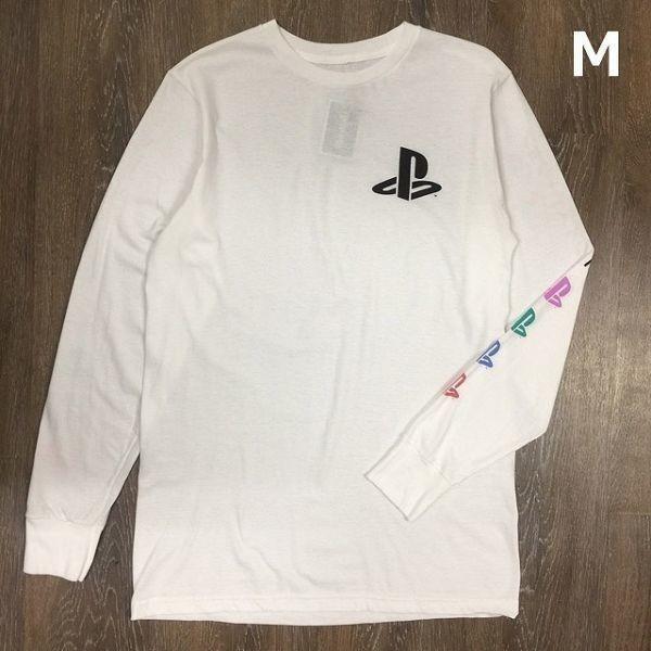 売切り【正規新品】PlayStation オフィシャル ゲーム ファミリーマーク 袖ロゴ 海外限定 長袖 Tシャツ ロンT 男女兼用(M)白 180720-13拍卖