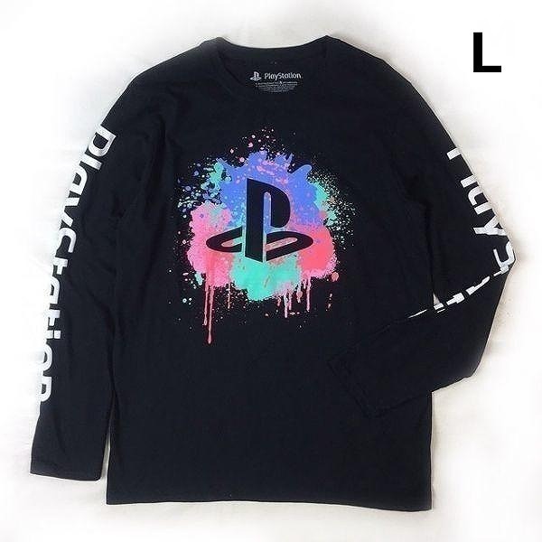 売切り【正規新品】PlayStation オフィシャル ゲーム ファミリーマーク 袖ロゴ 海外限定 長袖 Tシャツ ロンT 男女兼用(L)黒 180720-13拍卖