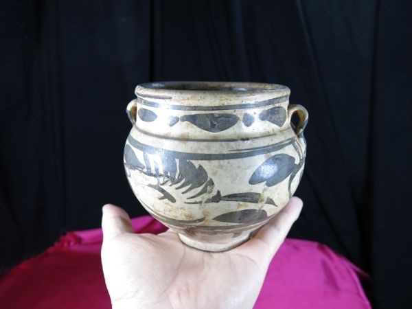 ④ 磁州窯鉄絵双耳壺 宋~元時代 中国 焼き物 遺跡発掘品拍卖