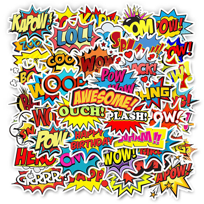 50枚 ステッカー 英語 吹き出し シャウト メッセージ 防水 耐水 シール 詰め合わせ 0013-1拍卖