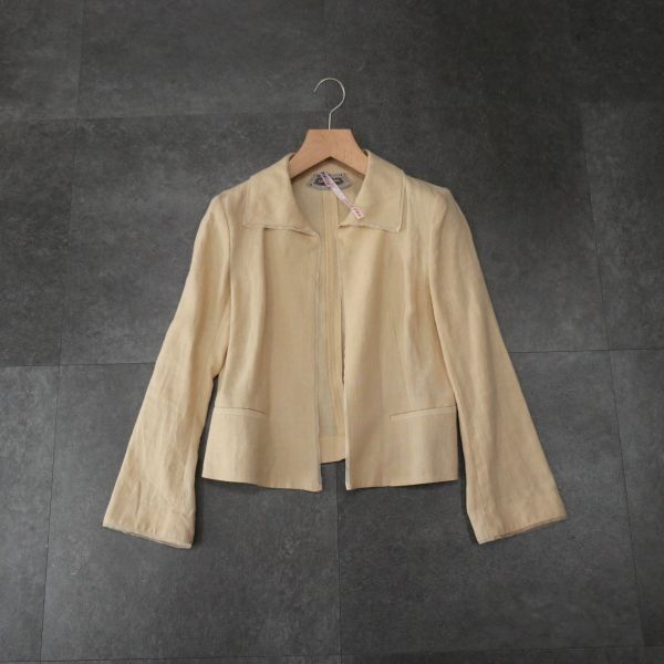 <即決 送料無料> MARLENEDAM ITALY /マーレンダム|リネンレースジャケット|クリーニング済み|クリームイエロー|サイズ40拍卖