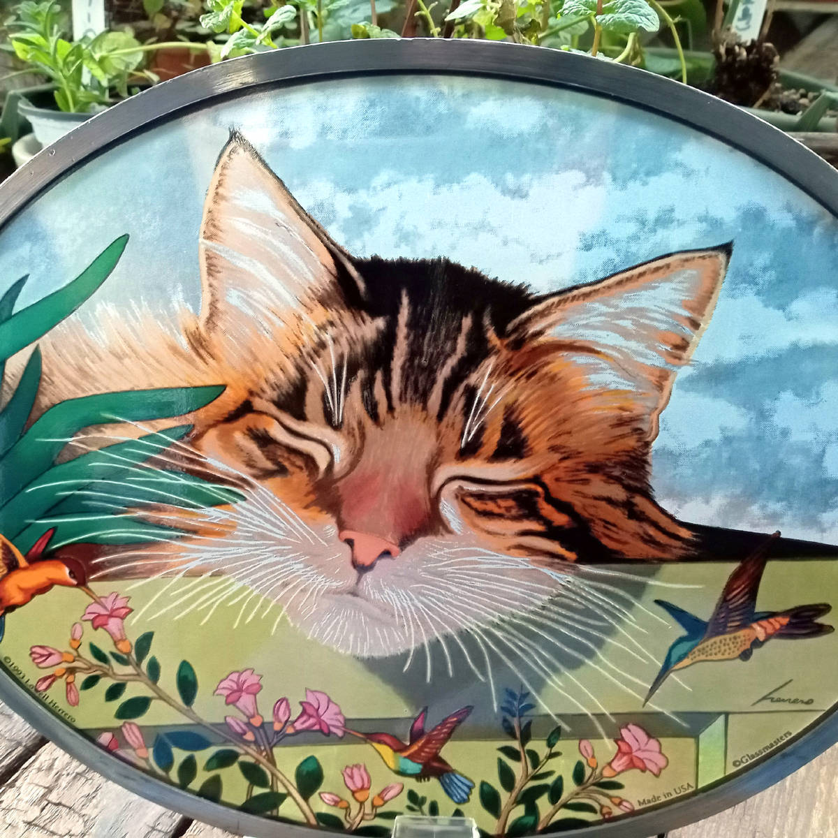 【AIKU-YA】送料無料 大判ヘレロ ステンドグラス ロッキー 眠り猫さん グラスマスターズ社 /トロント/カナダ/ティファニー拍卖