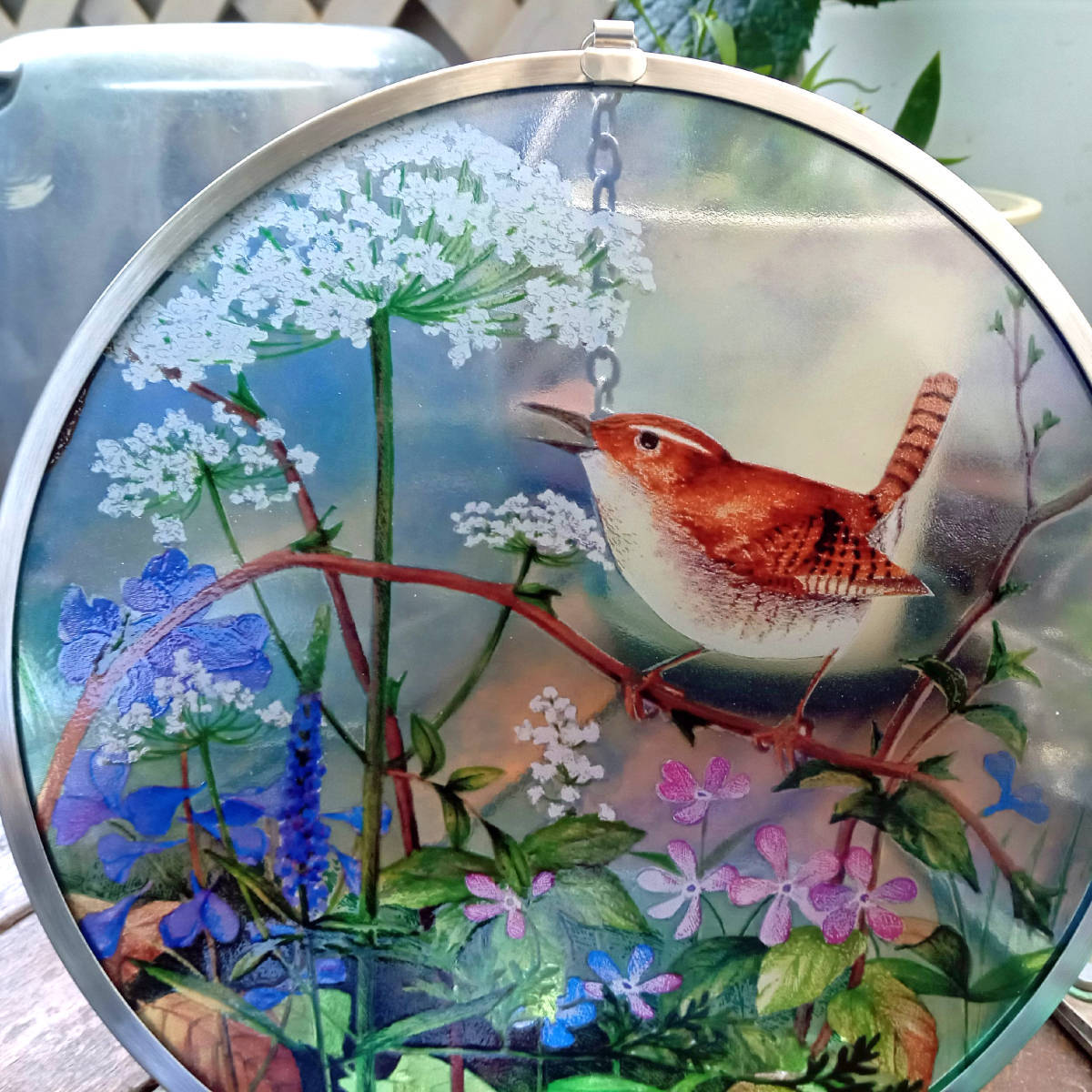 【AIKU-YA】送料無料 新品 花鳥アメリカムシクイ スミレ サクラソウ カナダ・ステンドグラス社 /グラスマスターズ/トロント/ティファニー拍卖