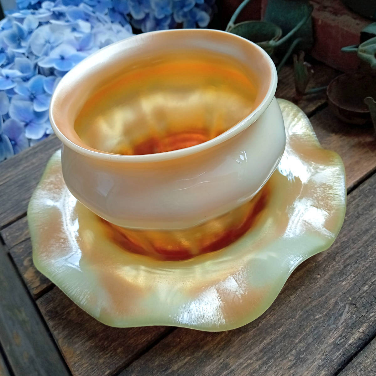 【AIKU-YA】ルイスCティファニー ボウル&プレート ファブリルガラス ファブリルFAVRILEグラスマスターズ社ステンドグラス/トロント/カナダ拍卖