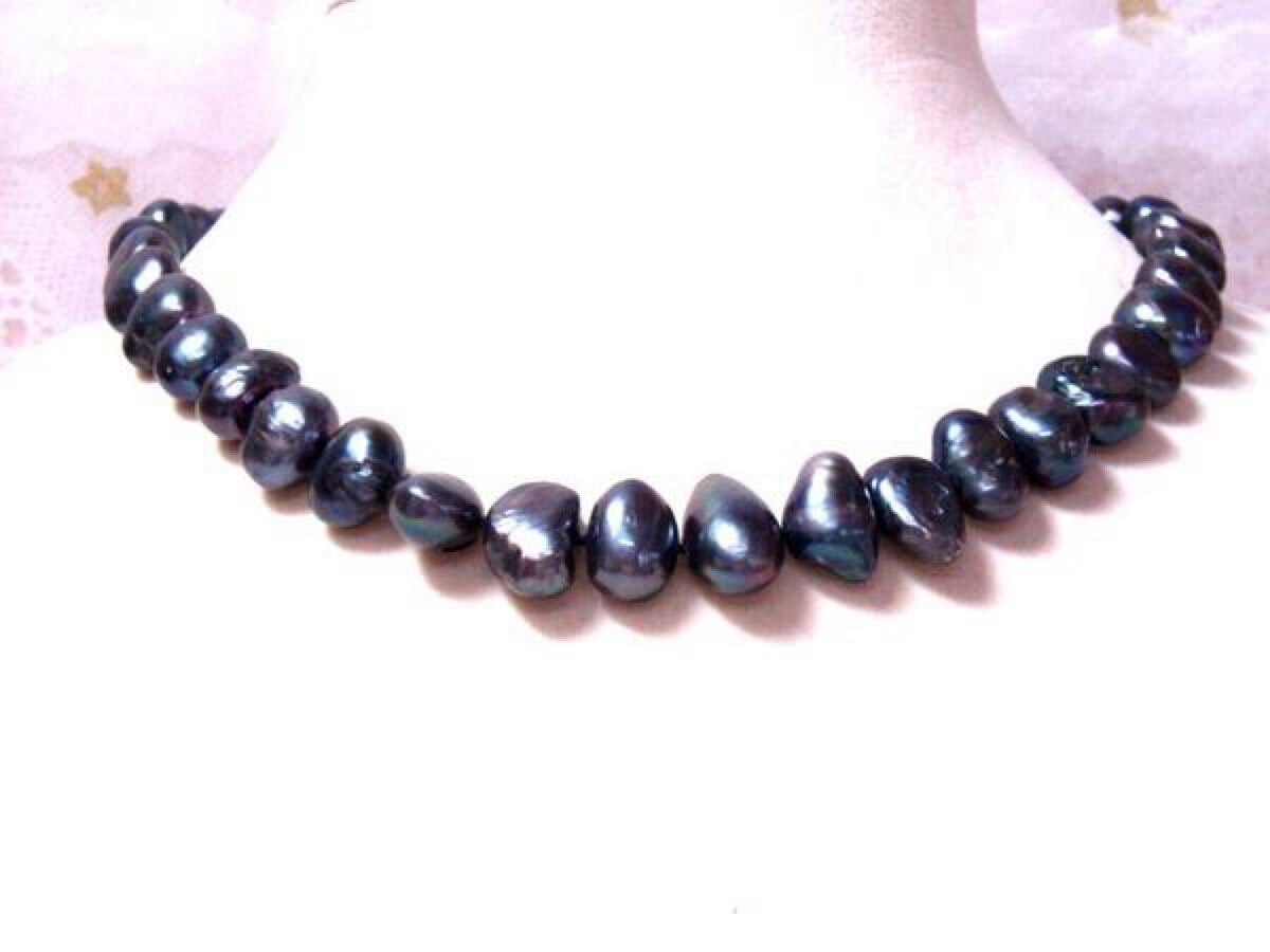 818b大粒♪珍しい天然淡水真珠/ブラックバロックパールネックレス拍卖