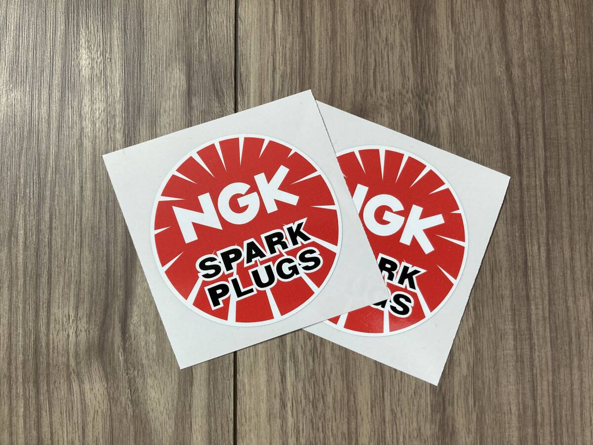送料無料 NGK SPARK PLUGS カッティング ステッカー 2枚セット レッド 73mm拍卖