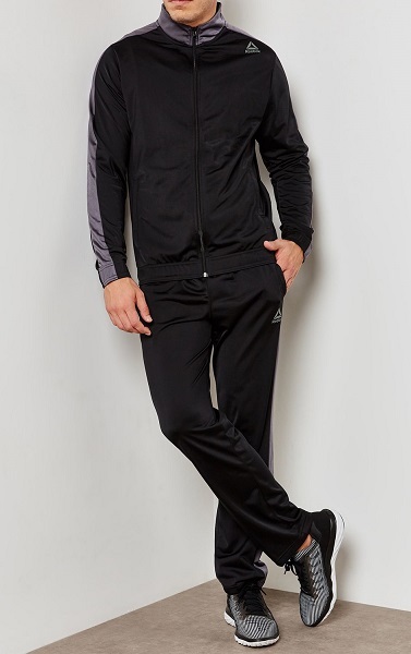 リーボック TE トリコット トラックスーツ O(LL)サイズ ブラック/グレー 黒 Reebok スタンドカラージャケット&パンツ ジャージ上下セット拍卖