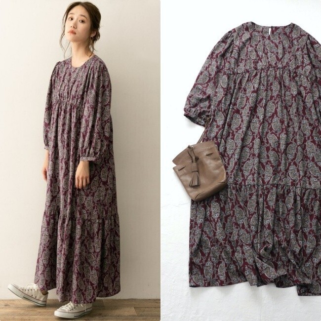 【送料無料】 美品*1.5万 F by ROSSO|大人きれいめ♪ペイズリーマキシワンピース ボルドー(アーバンリサーチ)拍卖