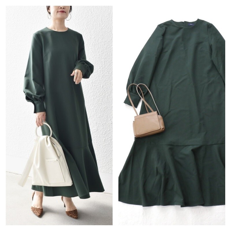 【送料無料】22aw 美品*SHIPS|シップス 大人きれいめ♪ワンピースM グリーン拍卖