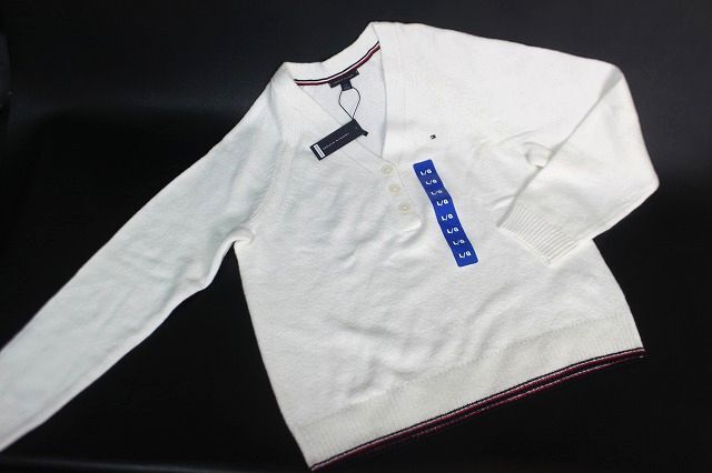 トミーヒルフィガー レディース ヘンリーネック セーター ホワイト サイズL TOMMY HILFIGER 76J3567★送料600円☆拍卖