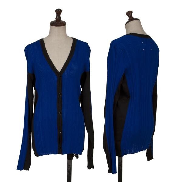 メゾンマルタンマルジェラMaison Martin Margiela 1 コットンレーヨンバイカラーニットカーディガン 黒青L拍卖