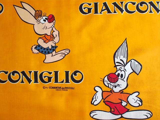 レトロビンテージ生地 オレンジ地ジャンコニリオGianconiglioウサギ・綿・105×60☆Corriere dei Piccoliリメイク拍卖