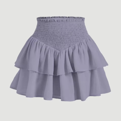 Mia muse-女性用ハイウエストレイヤードミニペプラムスカート、デイリーベーシックスカート、オールシーズン、プレッピー(Light Purple,M)拍卖