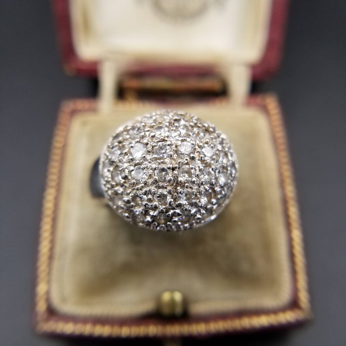 クリア ラインストーン パヴェ ドーム型 ヴィンテージ リング 銀 指輪 ゴージャス ボリューム ジュエリー 存在感 オーバルフォルム Y21-F拍卖