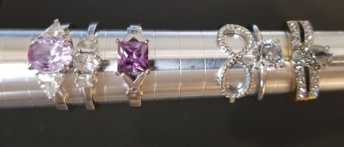 ゴージャス エレガント コスチュームジュエリー ヴィンテージ リング 6個セット パープル クリア ストーン リボン 指輪 煌めき AAX-2①拍卖