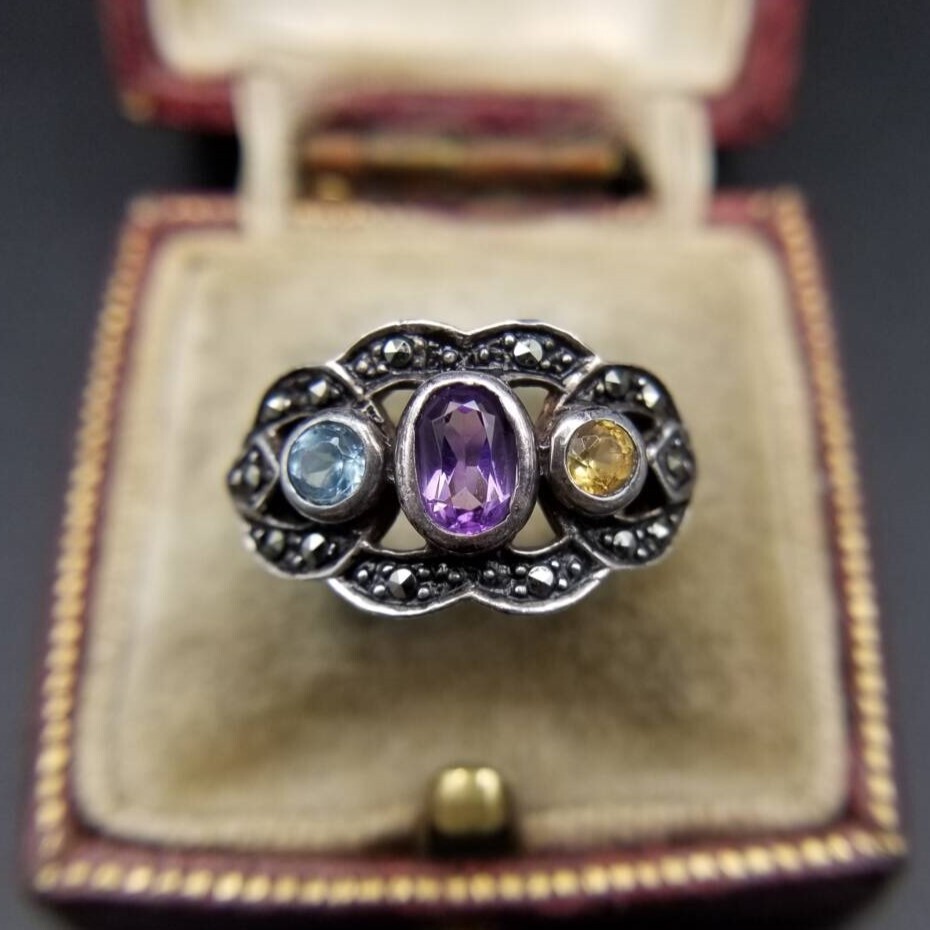 SU トリコカラー キュービックジルコニア クラシック 925 シルバー ヴィンテージ リング 銀 指輪 透かし 上品 エレガント Y21-G拍卖