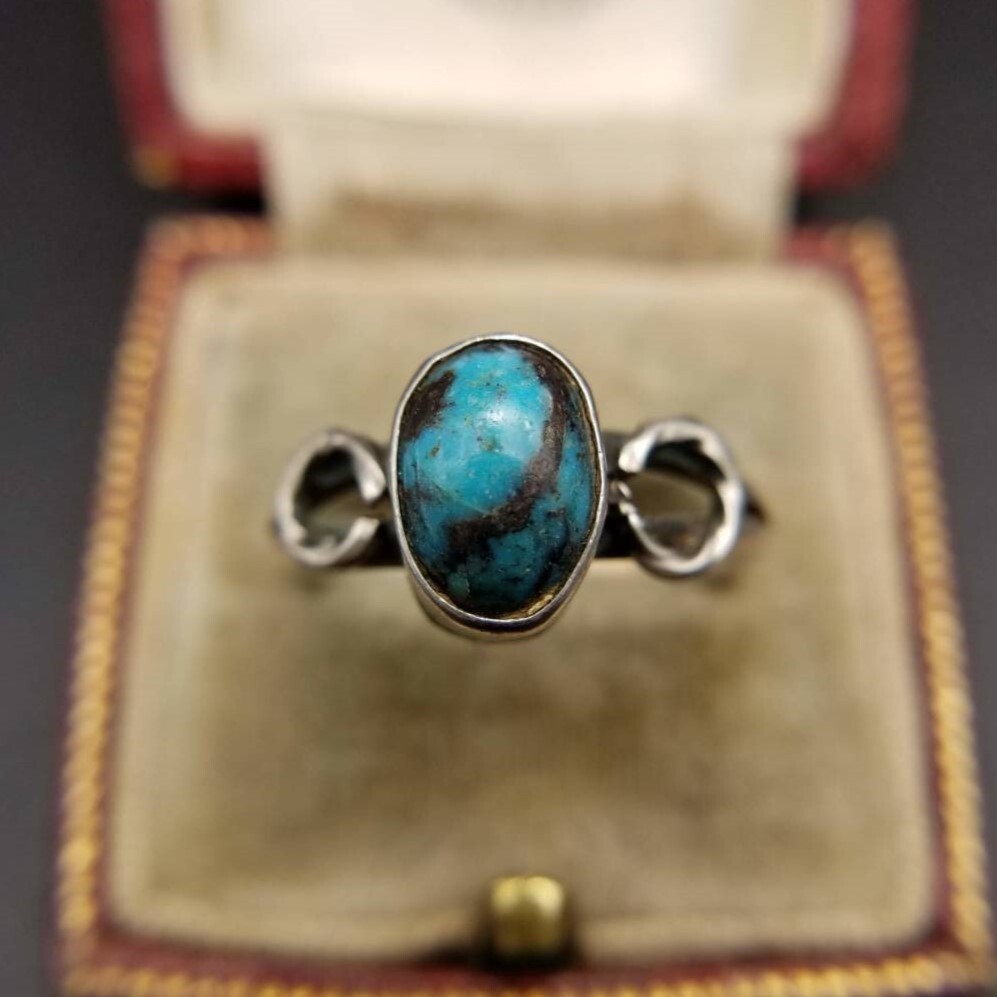 ターコイズ カボション シンプル ヴィンテージ リング 指輪 シルバープレート サウスウェスタンスタイル ユニセックス ADB拍卖