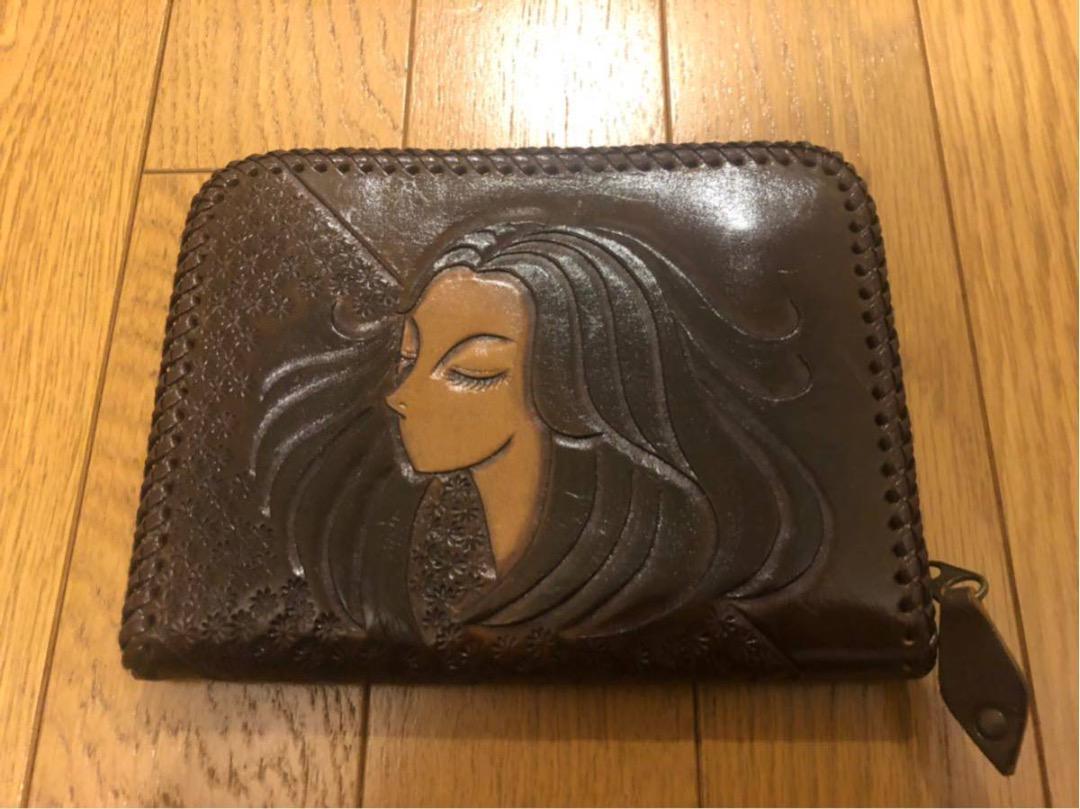 1点もの 女性の顔 職人手作り ラウンドファスナー 長財布拍卖