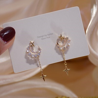ピアス S925針 ムーン 星 高級 月 ファッション レディース クリエイティブ デザイン ジュエリー 高品質 マイクロ象眼 ジルコン #C606-4拍卖
