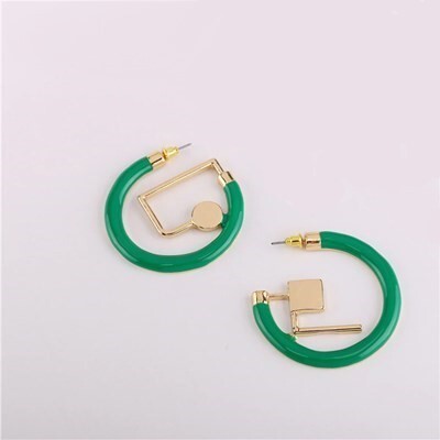 ピアス ゴールド グリーン レディース 韓国 ファッション ドリップ 非対称 中空 アウト メタル 幾何 スタッドピアス パーティー #C106-2拍卖