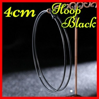 ピアス フープ 4cm ブラック サークル ラウンド ステンレス 鋼 誇張 大 フープ レディース ビッグ スムーズ サークル ループ #C675-5拍卖