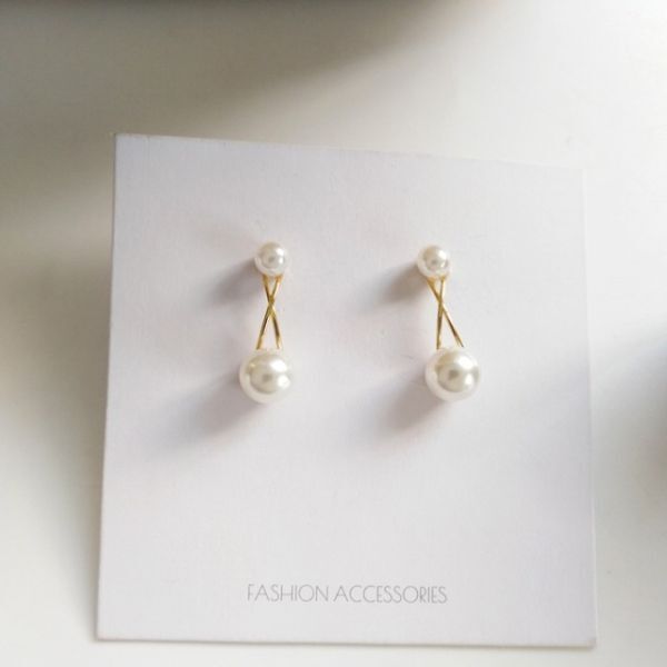 ピアス 針S925 ゴールド 2連 パール クロス 韓国 デザイン スタッドピアス ティアドロップ 真珠 レディース ガール ギフト #C628-6拍卖
