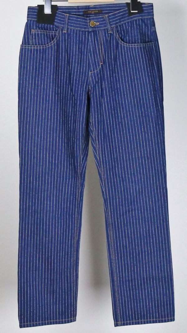 14AW LOUIS VUITTON stripe denim pant size34 ルイヴィトン ストライプ デニム パンツ 革パッチ d0169拍卖