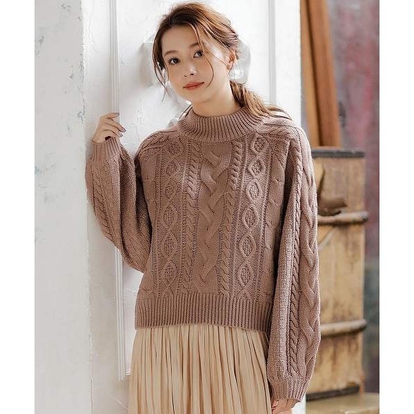 INGNI ケーブルモックネックニット モカ拍卖