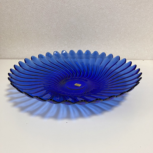 フランスビンテージ arcoroc(アルコロック)社 コバルトブルー 耐熱ガラスプレート 859拍卖