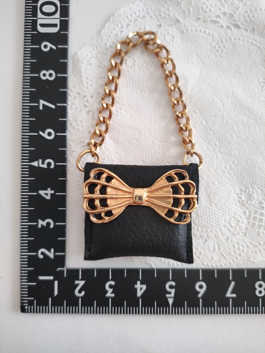 tia ドール用 チェーンバッグ 黒 リボン ピュアニーモ リカちゃん ブライス タミーちゃん TBleague momoko バービー ジェニー 1/6ドール 鞄拍卖