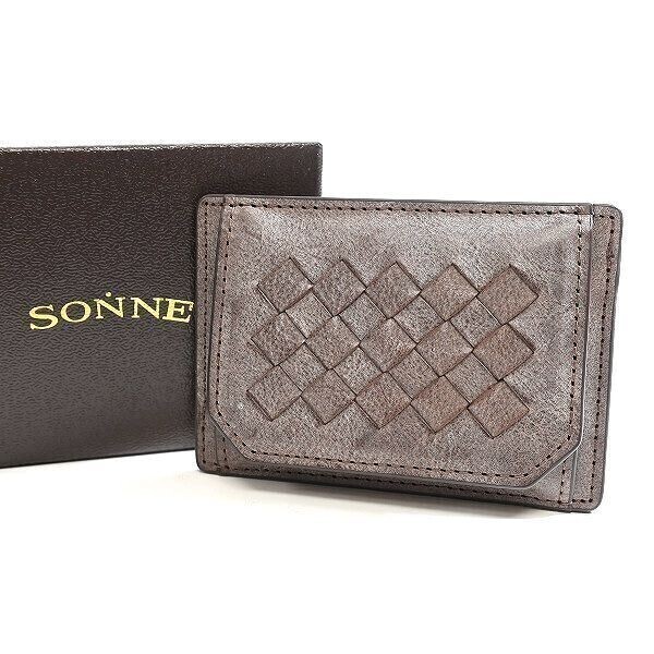 □SONNE ゾンネ 新品 SIBILLA ベジタブルタンニンレザー ロウ引き 牛革 立体メッシュ 小銭入れ コインケース SOM005 CHO ▲008▼bus029so拍卖