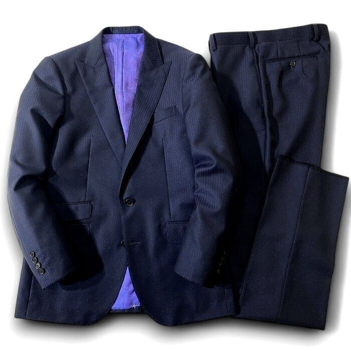 RICHIESTA リキエスタ 定価10.2万 日本製 上質ウール シャドーストライプ調 織り柄 ジャケット パンツ スーツ 187A8827 A6 ▲074▼41204w06拍卖