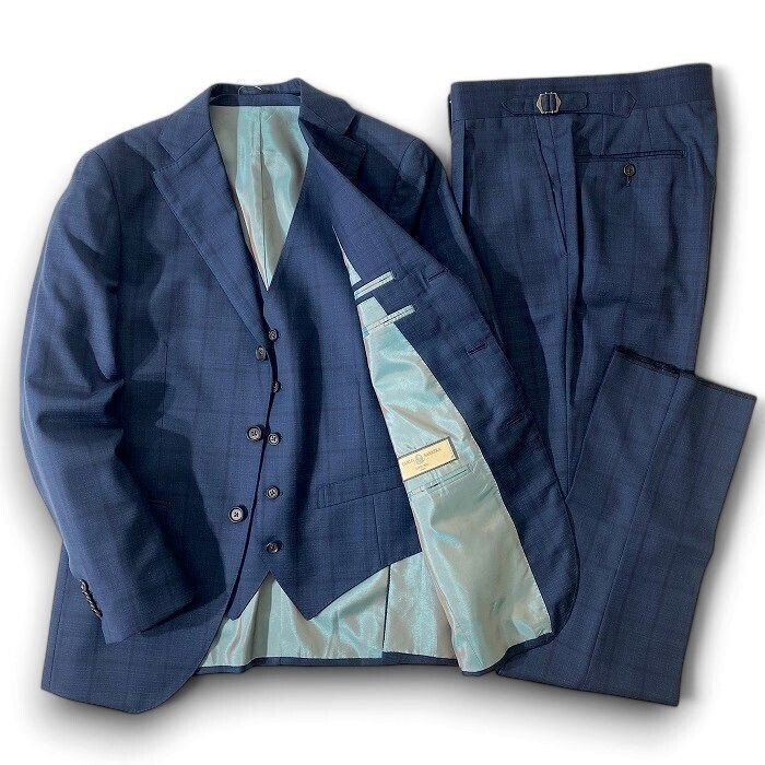 RICHIESTA リキエスタ 定価15.4万 日本製 伊製生地 CARLO BARBERA社 ウール ジャケット パンツ 3ピース スーツ 187C8810 A6▲074▼41128w02拍卖