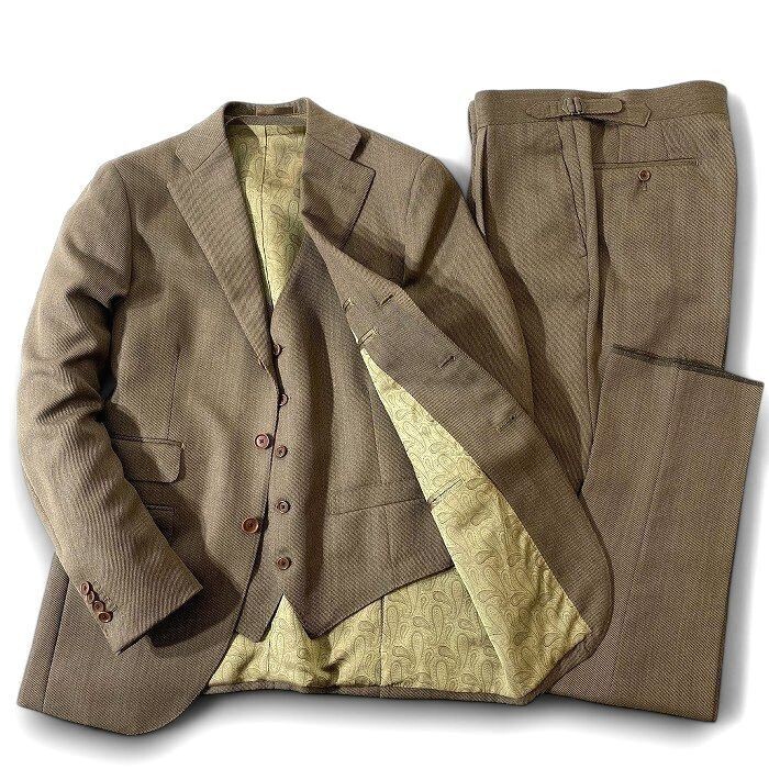 RICHIESTA リキエスタ 定価12.1万 日本製 上質ウール100% 段返り ジャケット ベスト パンツ 3ピーススーツ 187C8805 A6 ▲074▼50108w03拍卖