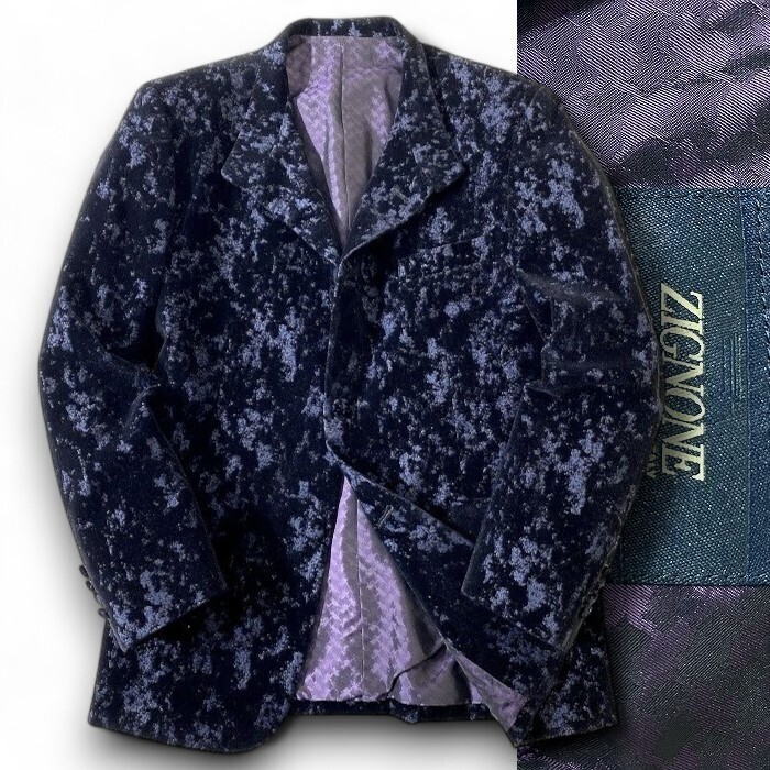 GIVERDYE ジバルディ 定14.3万 日本製 伊製生地 ZIGNONE社 ウールフロッキーベロア スタンドカラー ジャケット 187J8901 A6▲074▼41206w07拍卖