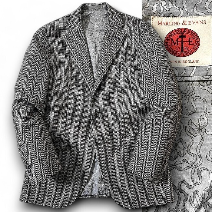 RICHIESTA リキエスタ 日本製 英国製生地 MARLING&EVANS社 高級ウール ヘリンボーン柄 テーラード ジャケット 187J8227 A6 ▲074▼50107w02拍卖