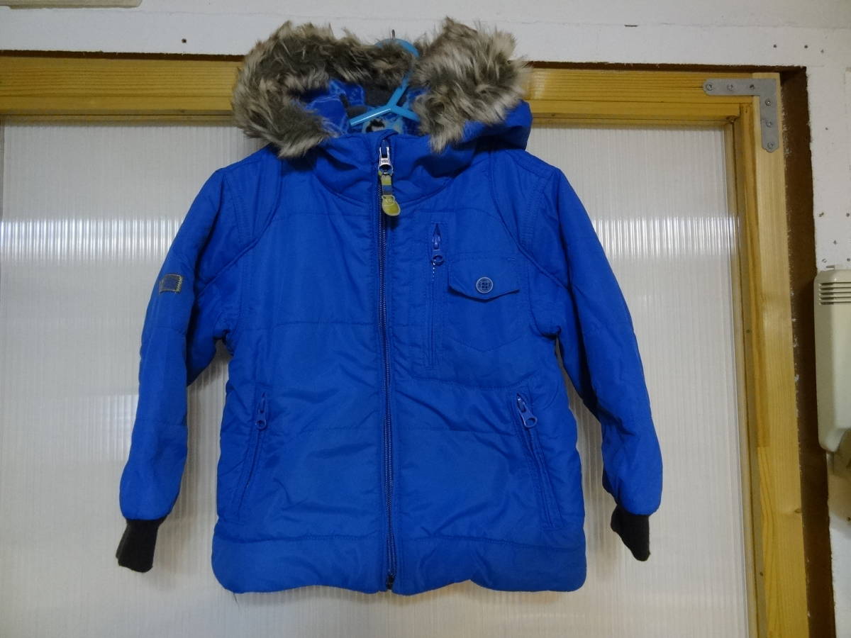 全国送料無料 USA 輸入物 ガグタグGagouTagou 子供キッズベビーファー付き裏地柄物フリース素材パーカー付き青色中綿コート2T(95)着丈40cm拍卖