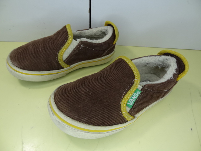 全国送料無料 バンズ VANS 子供靴キッズ 男&女の子 裏ボア付き 防寒 表茶色コーデュロイ素材 スリッポンスニーカーシューズ 16cm拍卖