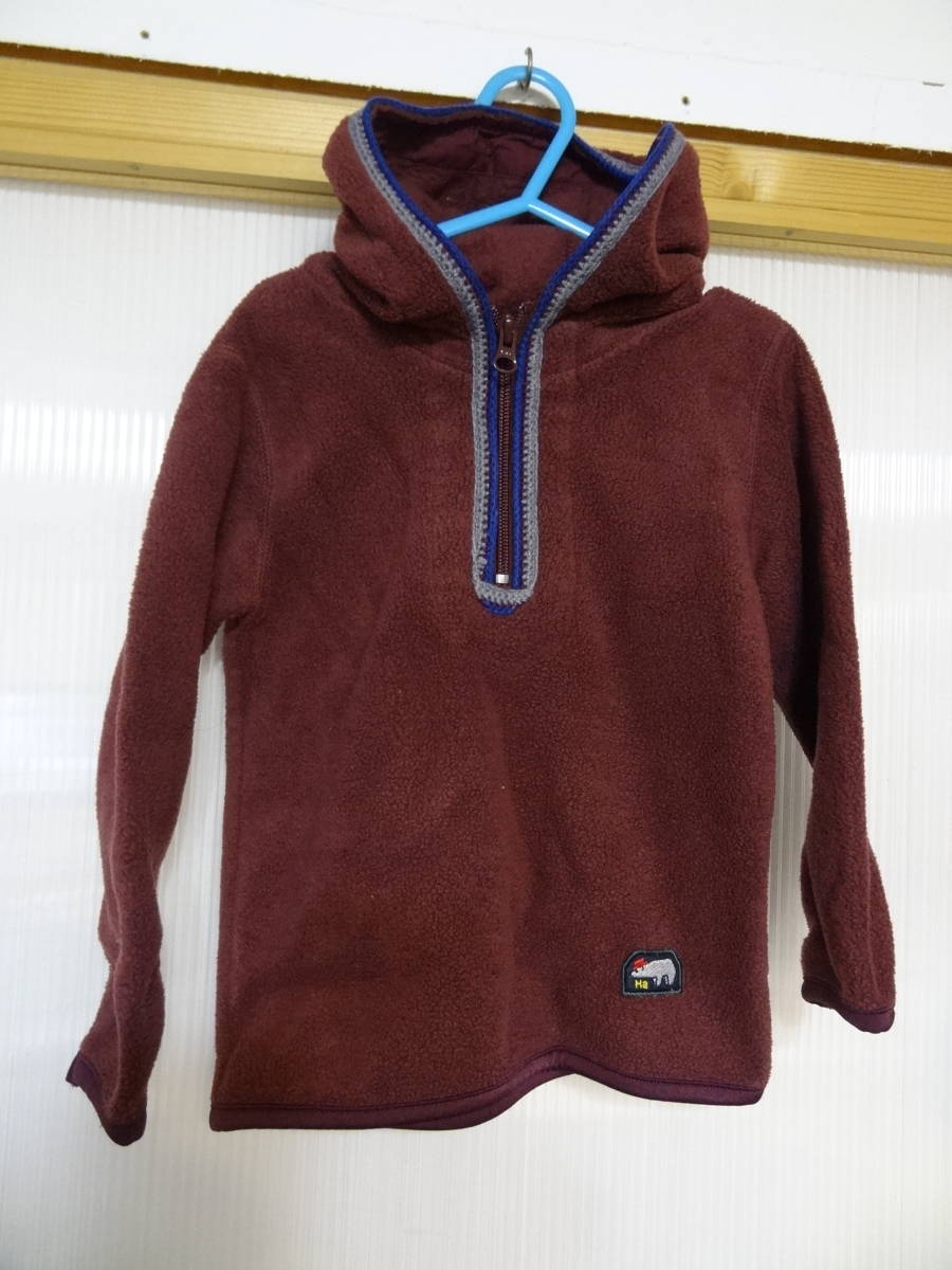 全国送料無料 ハラッパ HARAPPA フェリシモ 子供服キッズベビーワイン色フリース素材人気のハーフジップパーカー 100拍卖