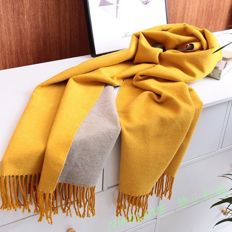 新品大判上質 シンプル無地 カシミヤ 人気メンズレディーストール マフラー 黄色 LG710拍卖