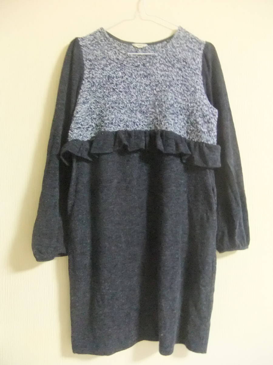 mystic★ネイビーニット系チュニックワンピース★紺ミスティックフリル拍卖