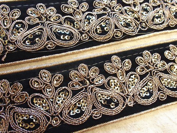 即決 0.5mより スパンコールブレード 黒☆ エスニック インド刺繍リボン拍卖