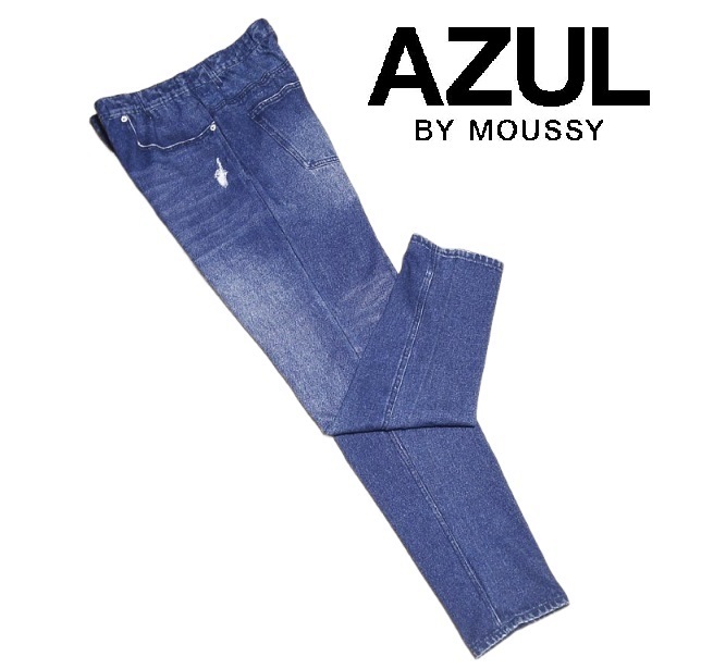新品!! アズールバイマウジー ヴィンテージデニム風プリント イージーパンツ ネイビー (L) ☆ AZUL BY MOUSSY メンズ スウェット 軽量 転写拍卖