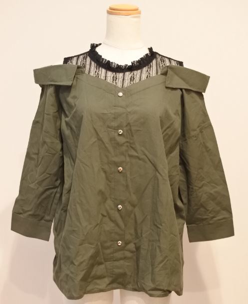 Doublefocus ダブルフォーカス ブラウス プルオーバー オープンショルダー レース 長袖 カーキx黒 Mサイズ bnbi k2h0108★ 拍卖