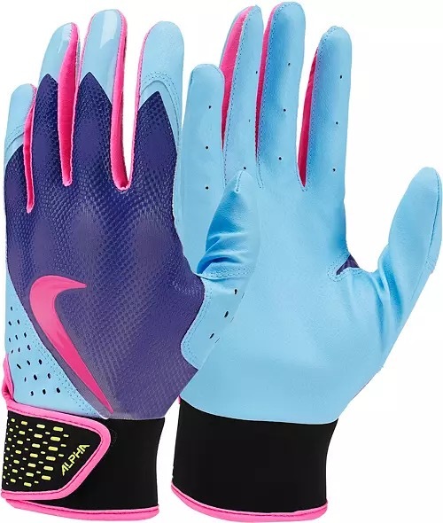 【USサイズ Lサイズ】 ナイキ 野球 バッティング グローブ Nike Alpha Batting Gloves 両手組 手袋 バッテ Purple/Blue/Pink拍卖